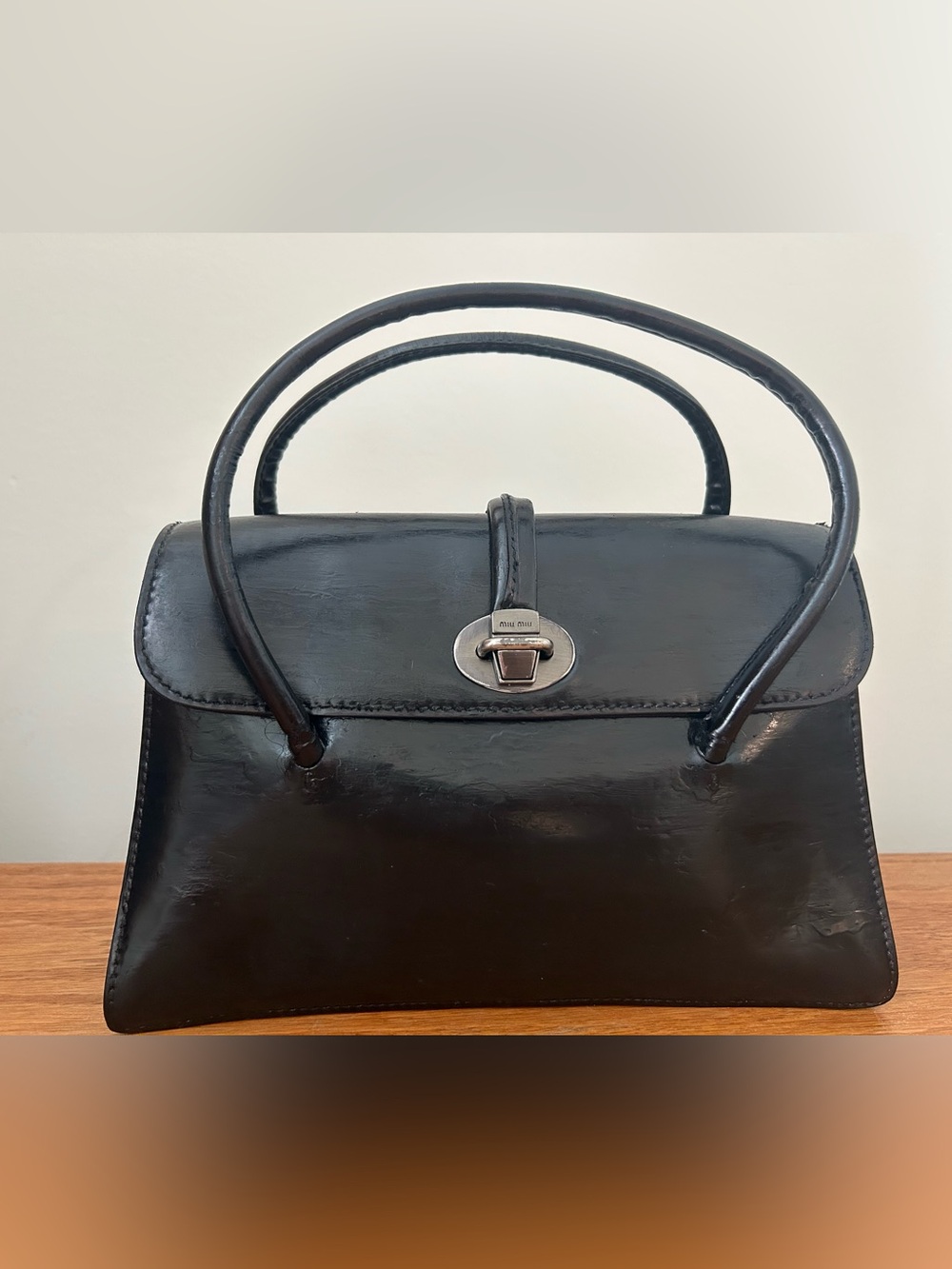Authentic Miu Miu Black patent Leather Top-Handle Bag